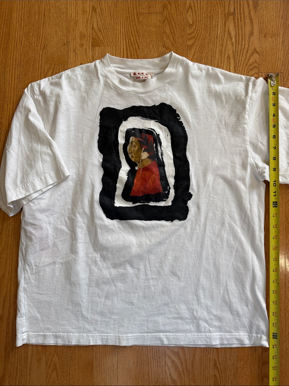 Marni White Short Sleeve Tee with Black & Red Graphic